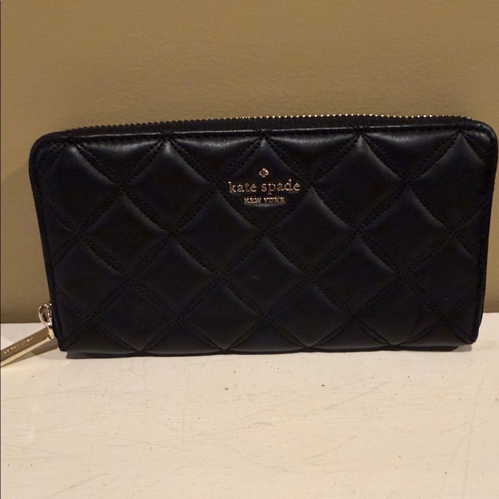 Kate Spade Natalia Continental Quilted Black Zip Around Wallet